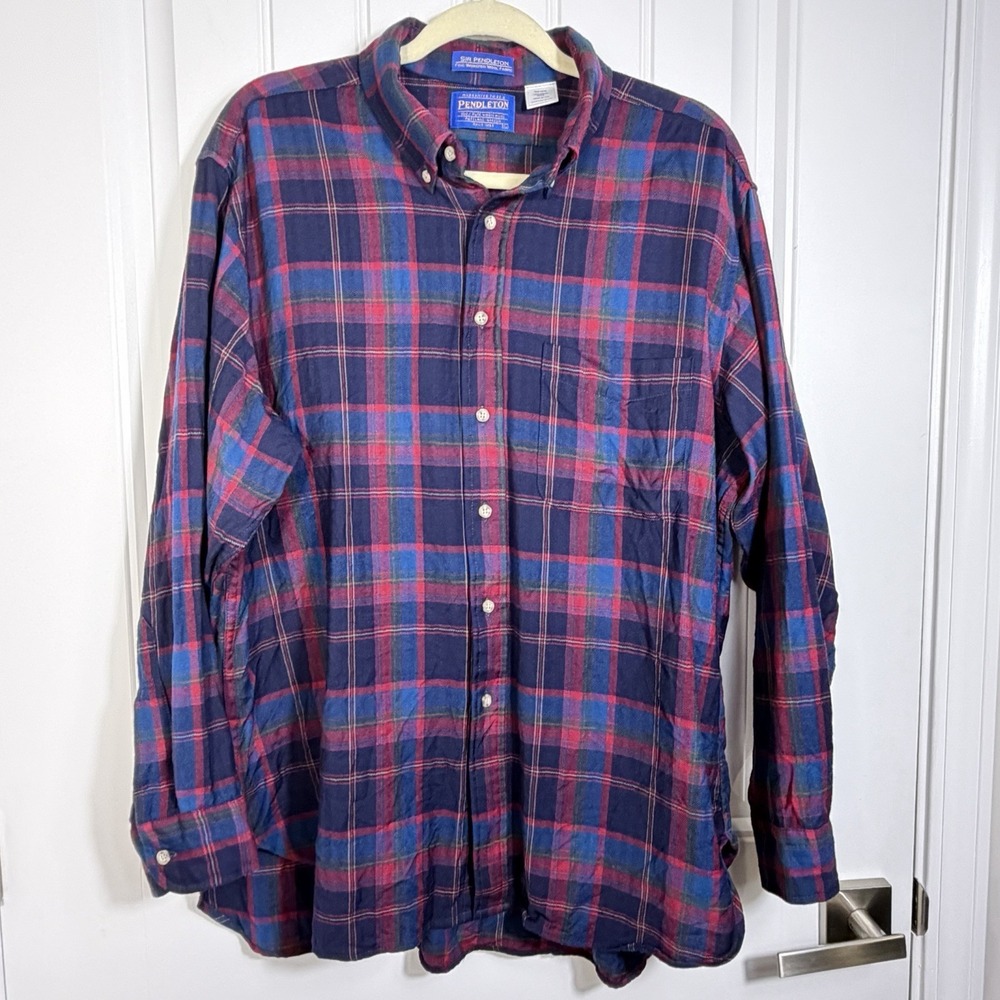 Pendleton‎ Sir Pendleton Virgin Wool Plaid Button Front Shirt Men's XL Made USA